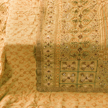 Sanskriti Vintage Orange Cotton Silk Dupatta Handbeaded Woven Paisley Stole Veil