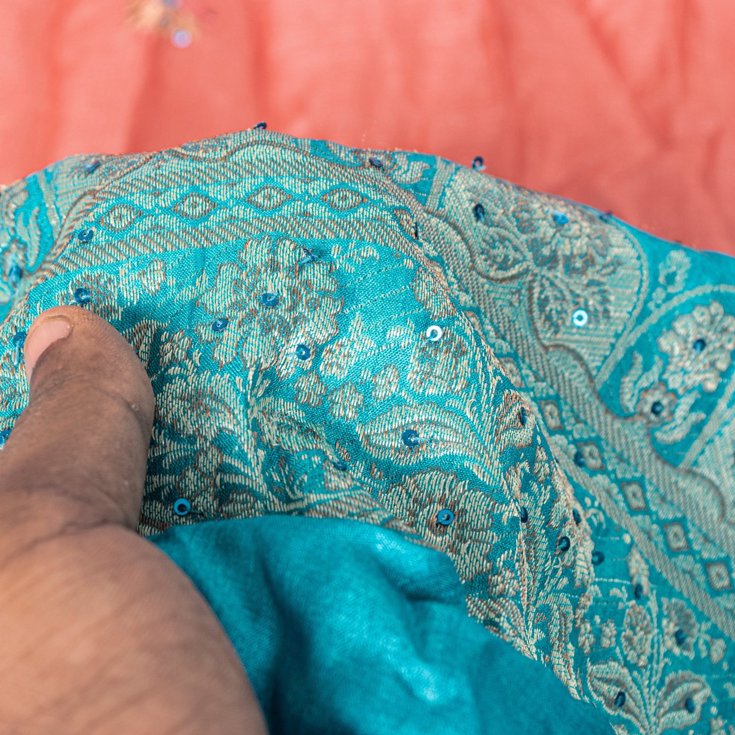 Sanskriti Vintage Pink-Blue Pure Silk Dupatta Stole Hand Woven Embroidered Veil
