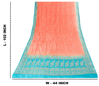 Sanskriti Vintage Pink-Blue Pure Silk Dupatta Stole Hand Woven Embroidered Veil