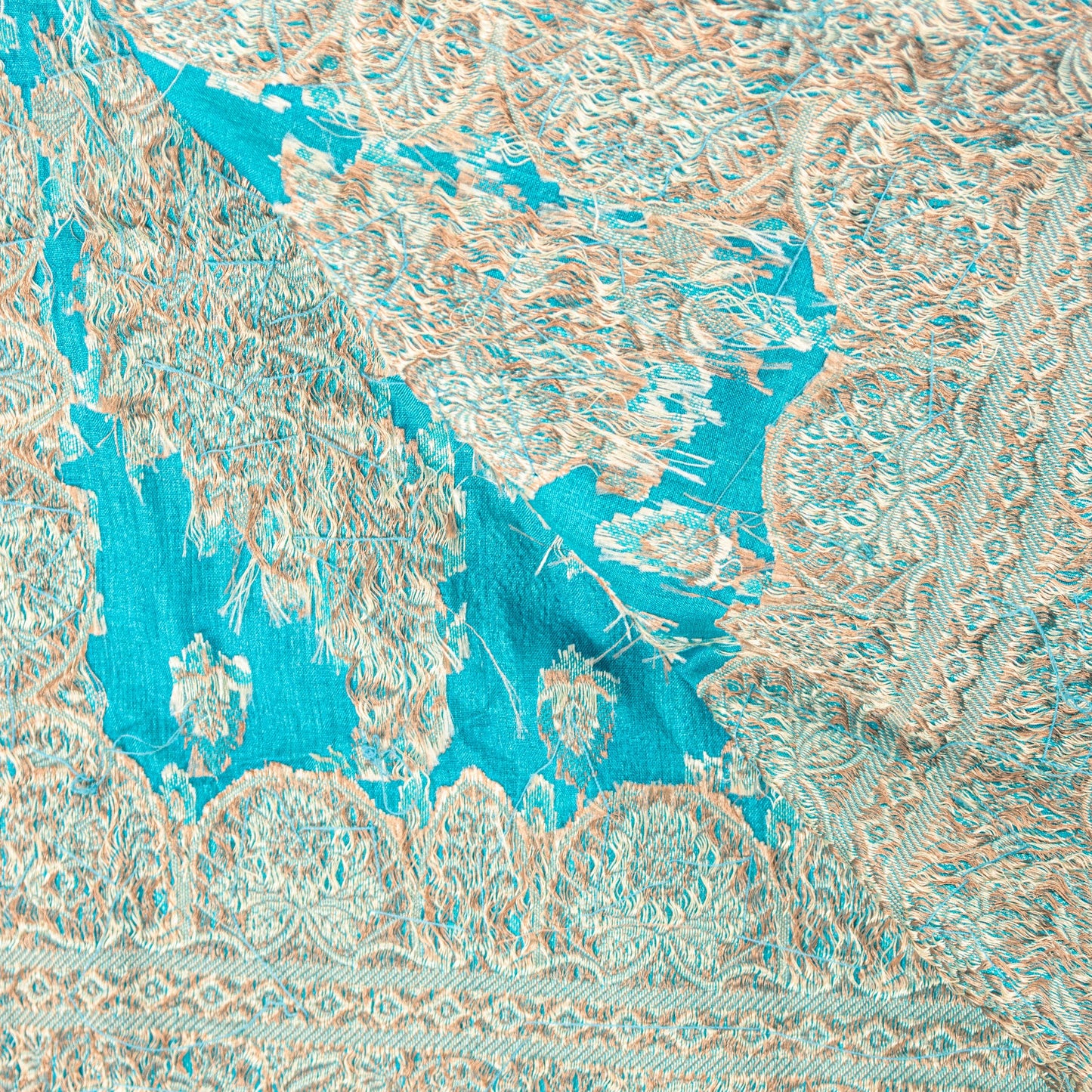Sanskriti Vintage Pink-Blue Pure Silk Dupatta Stole Hand Woven Embroidered Veil