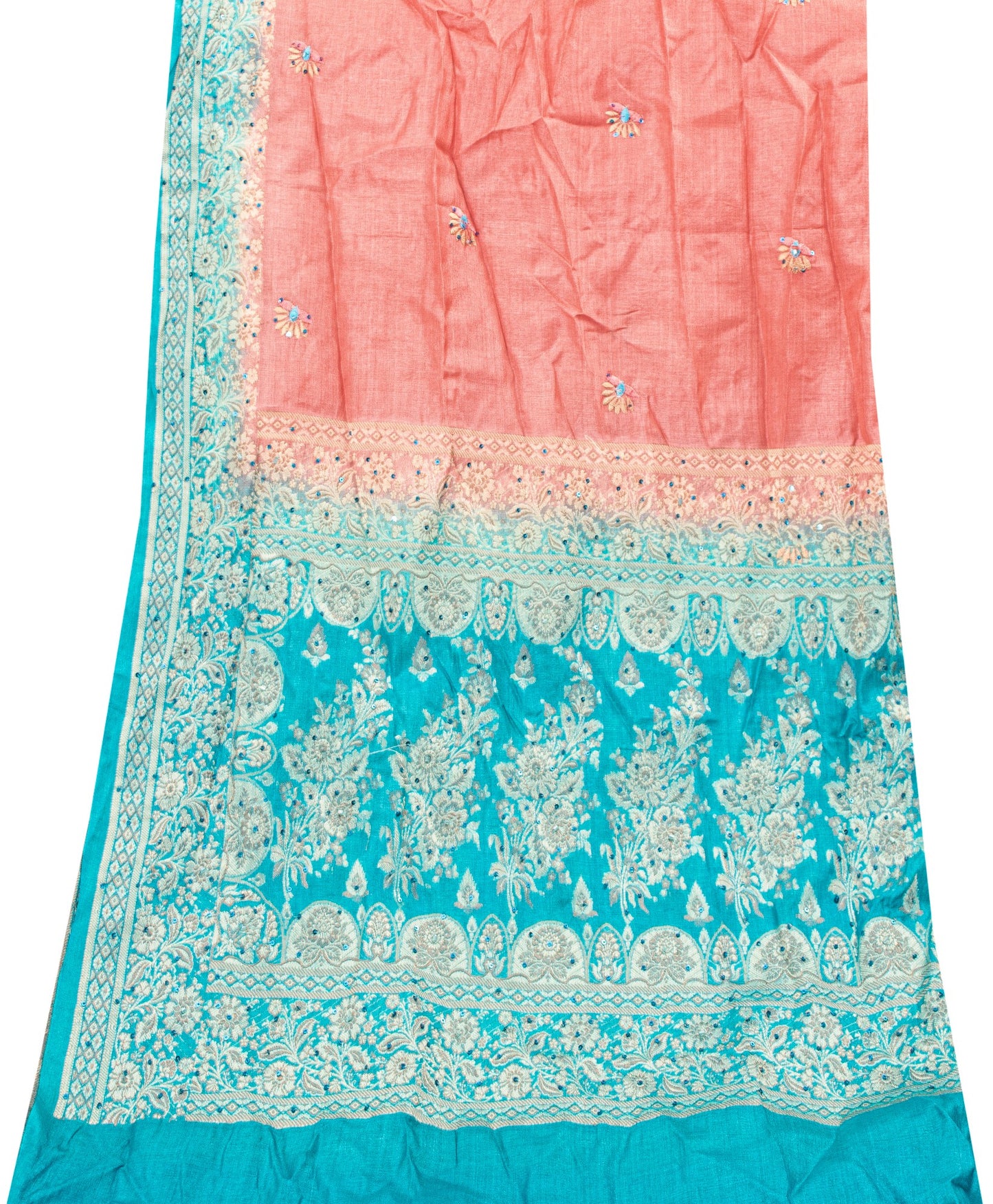 Sanskriti Vintage Pink-Blue Pure Silk Dupatta Stole Hand Woven Embroidered Veil
