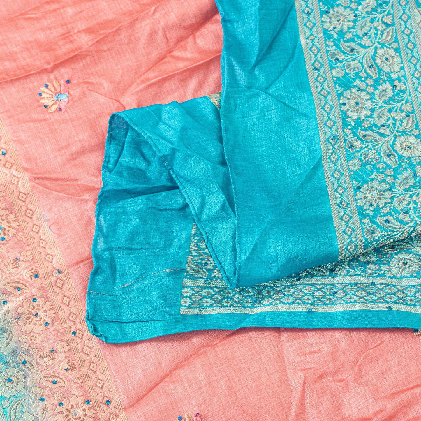 Sanskriti Vintage Pink-Blue Pure Silk Dupatta Stole Hand Woven Embroidered Veil