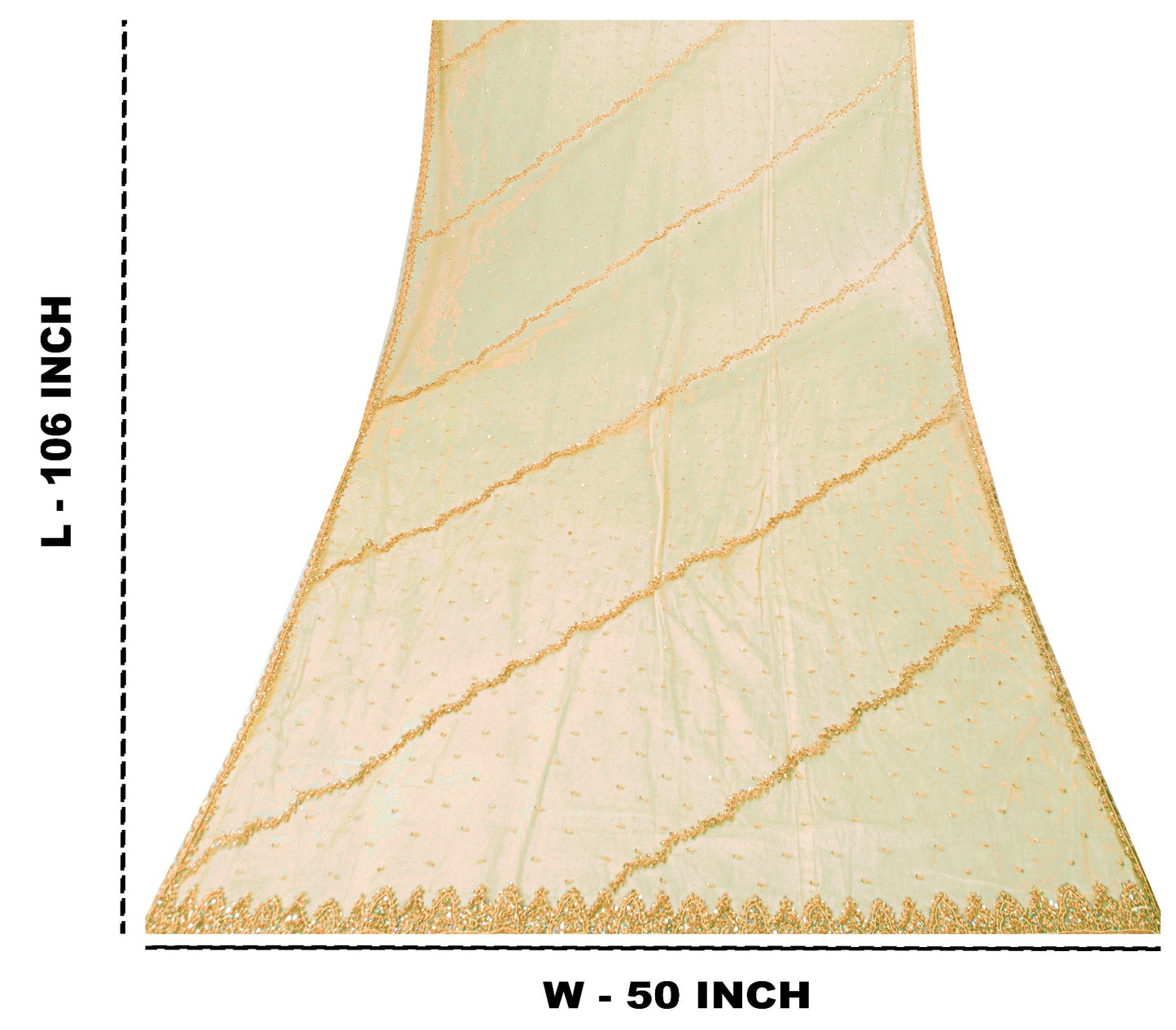 Sanskriti Vintage Green Net Dupatta Stole Hand Embroidered Zari Zardozi Scarf