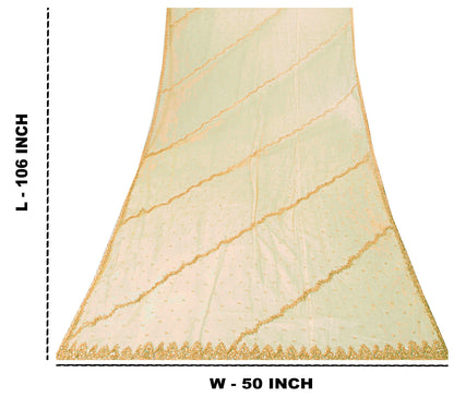 Sanskriti Vintage Green Net Dupatta Stole Hand Embroidered Zari Zardozi Scarf