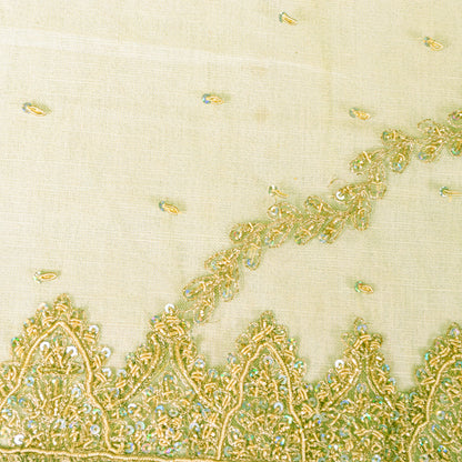Sanskriti Vintage Green Net Dupatta Stole Hand Embroidered Zari Zardozi Scarf