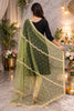 Sanskriti Vintage Green Net Dupatta Stole Hand Embroidered Zari Zardozi Scarf