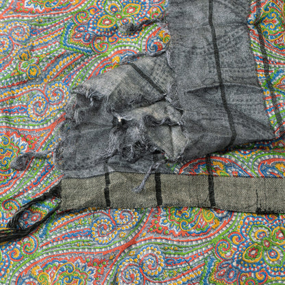 Sanskriti Vintage Grey Woolen Silk Dupatta Stole Paisley Woven Kashmir Scarf Vei