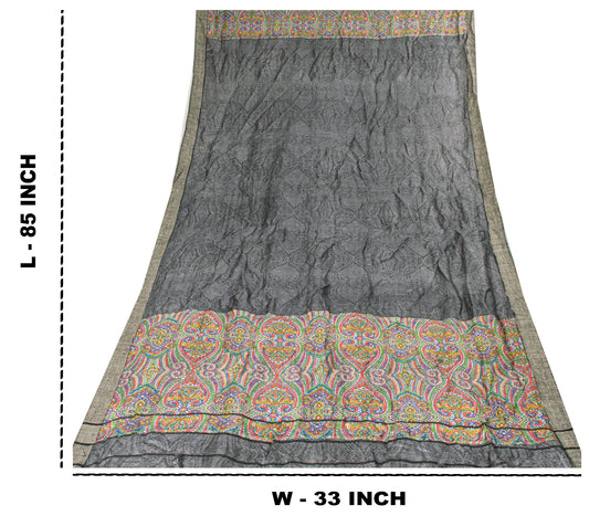 Sanskriti Vintage Grey Woolen Silk Dupatta Stole Paisley Woven Kashmir Scarf Vei