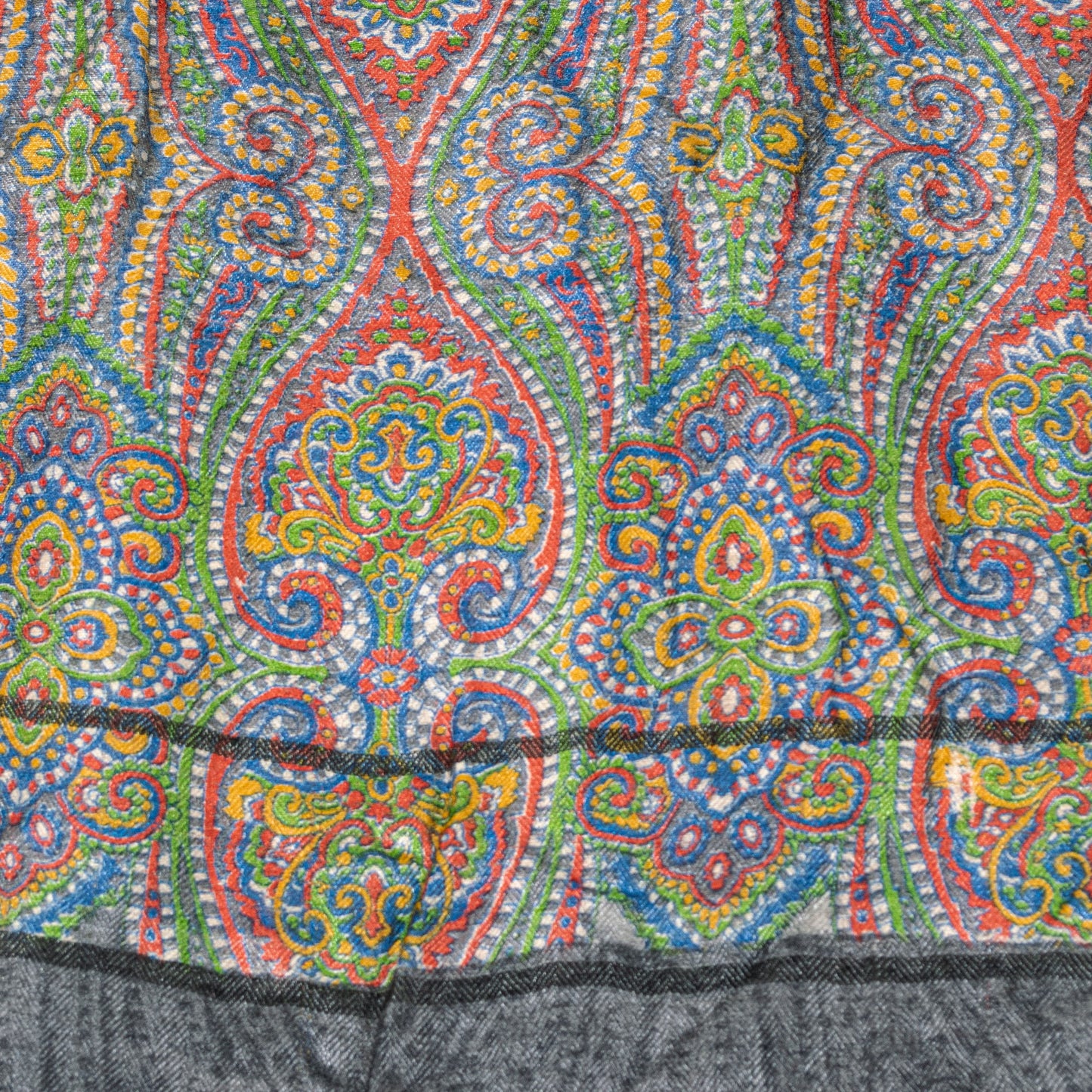 Sanskriti Vintage Grey Woolen Silk Dupatta Stole Paisley Woven Kashmir Scarf Vei