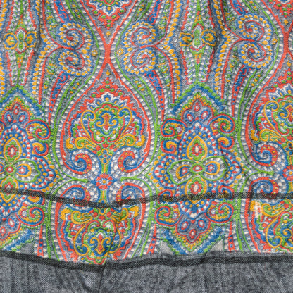 Sanskriti Vintage Grey Woolen Silk Dupatta Stole Paisley Woven Kashmir Scarf Vei