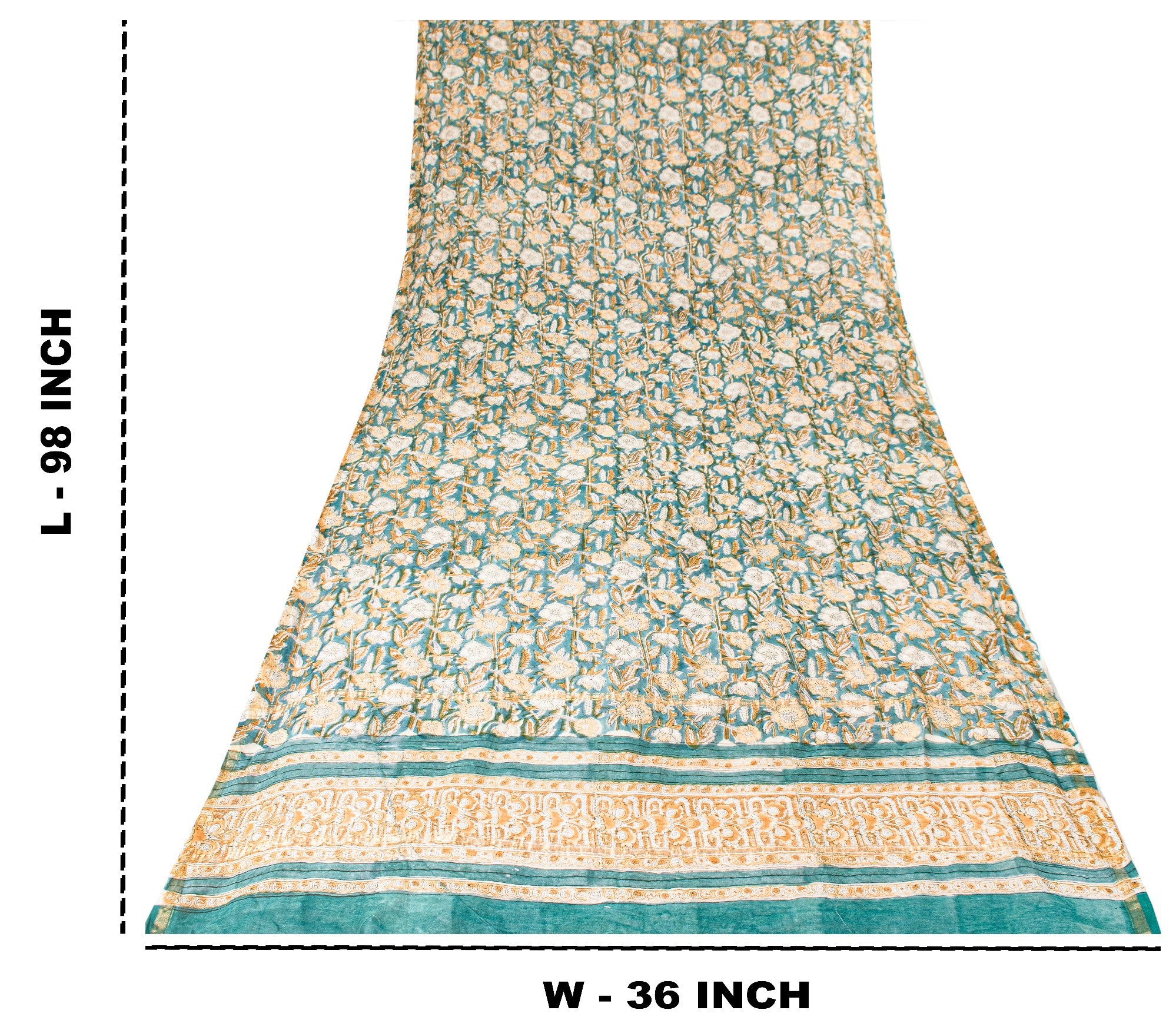 Sanskriti Vintage Sea-Green Cotton Silk Dupatta Hand Block Kalamkari Stole Scarf