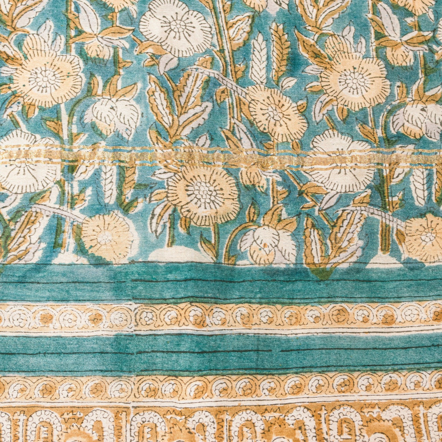 Sanskriti Vintage Sea-Green Cotton Silk Dupatta Hand Block Kalamkari Stole Scarf