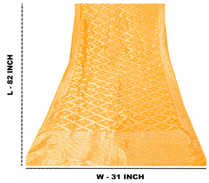 Sanskriti Vintage Yellow Pure Silk Dupatta Stole Banarasi Brocade Zari Handwoven