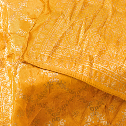 Sanskriti Vintage Yellow Pure Silk Dupatta Stole Banarasi Brocade Zari Handwoven