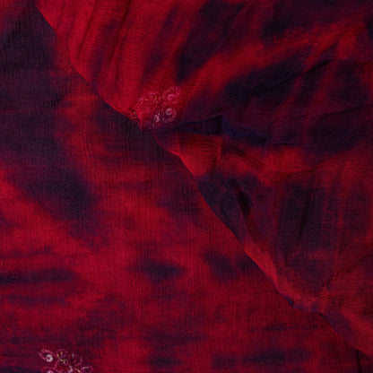 Sanskriti Vintage Red-Blue Pure Chiffon Dupatta Stole Tie-Dye Hand Embroidered