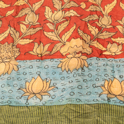 Sanskriti Vintage Red Pure Cotton Dupatta Stole Shrikalhasti Kalamkari Ikat Veil