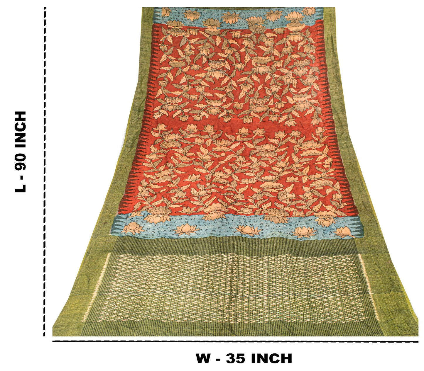 Sanskriti Vintage Red Pure Cotton Dupatta Stole Shrikalhasti Kalamkari Ikat Veil