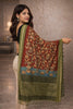 Sanskriti Vintage Red Pure Cotton Dupatta Stole Shrikalhasti Kalamkari Ikat Veil