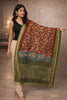 Sanskriti Vintage Red Pure Cotton Dupatta Stole Shrikalhasti Kalamkari Ikat Veil