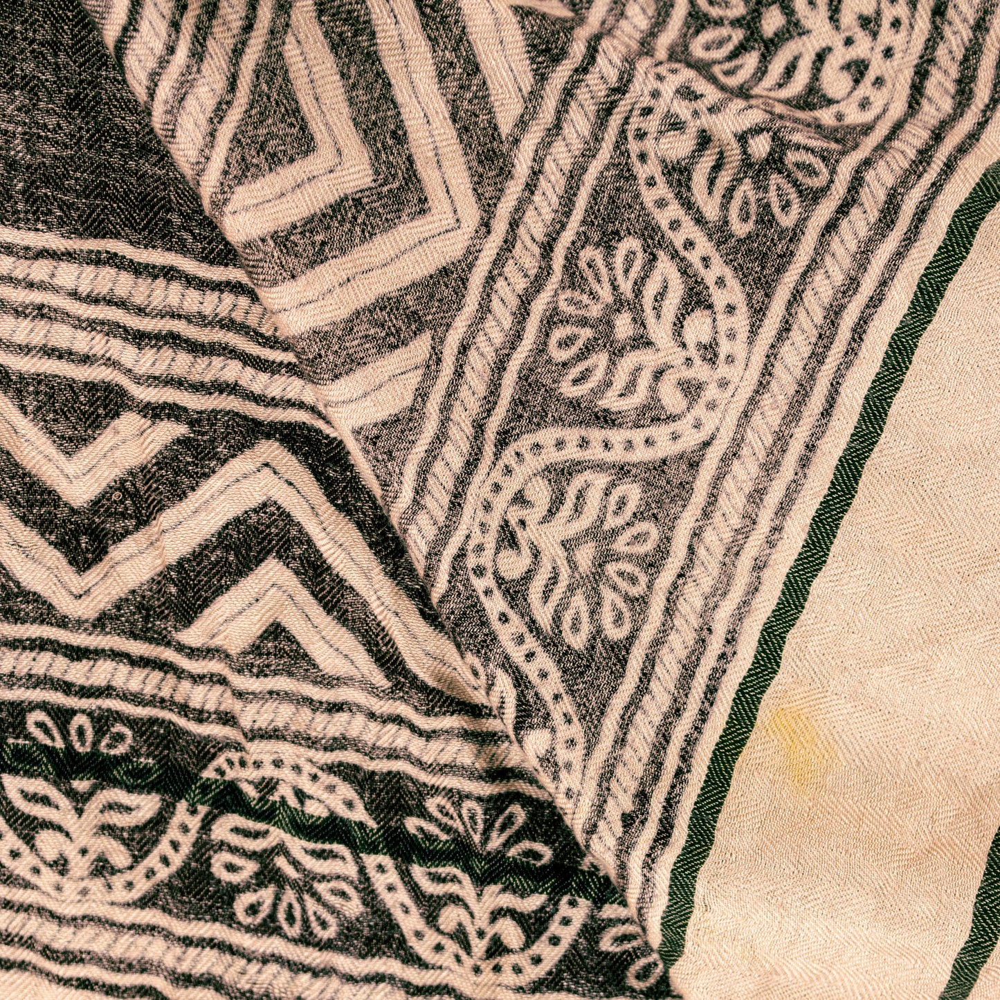 Sanskriti Vintage Cream Blend Woolen Dupatta Stole Sanganeri Block Printed Scarf