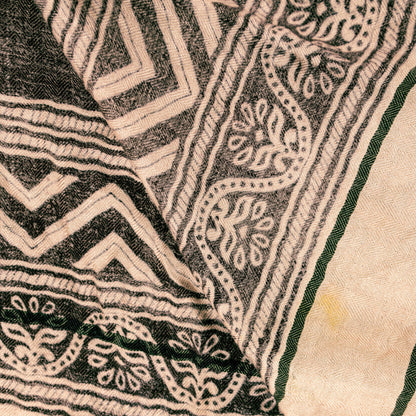 Sanskriti Vintage Cream Blend Woolen Dupatta Stole Sanganeri Block Printed Scarf
