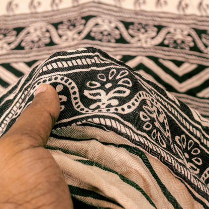 Sanskriti Vintage Cream Blend Woolen Dupatta Stole Sanganeri Block Printed Scarf