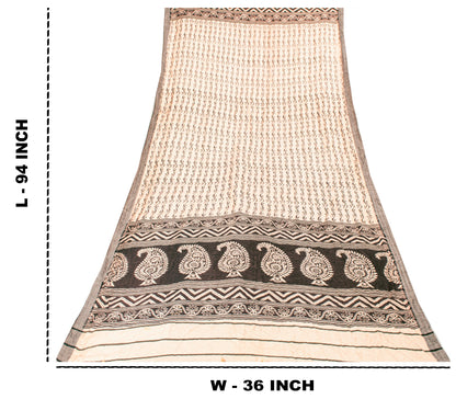 Sanskriti Vintage Cream Blend Woolen Dupatta Stole Sanganeri Block Printed Scarf