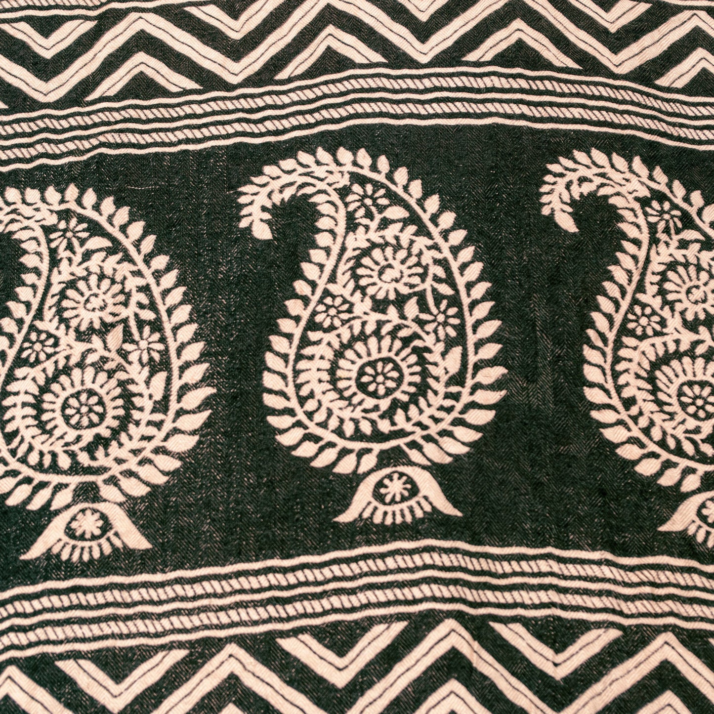 Sanskriti Vintage Cream Blend Woolen Dupatta Stole Sanganeri Block Printed Scarf