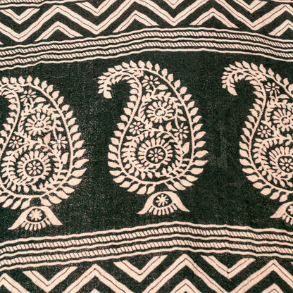 Sanskriti Vintage Cream Blend Woolen Dupatta Stole Sanganeri Block Printed Scarf