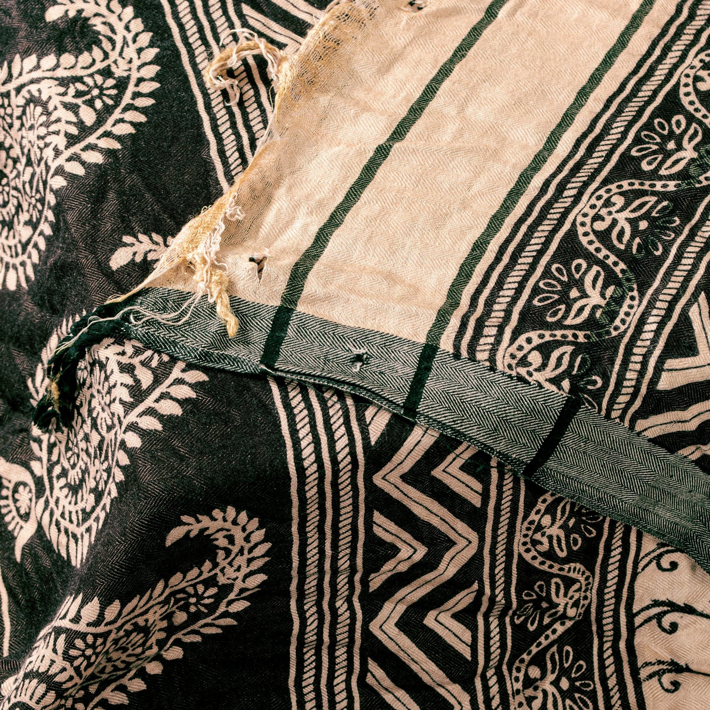 Sanskriti Vintage Cream Blend Woolen Dupatta Stole Sanganeri Block Printed Scarf