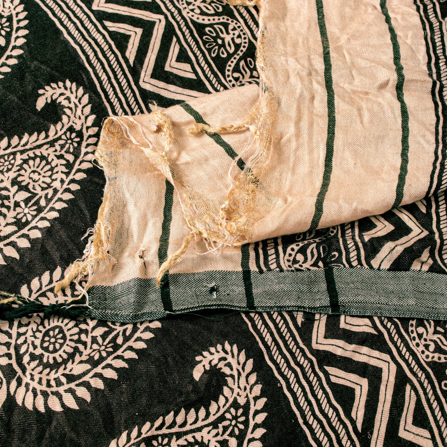 Sanskriti Vintage Cream Blend Woolen Dupatta Stole Sanganeri Block Printed Scarf