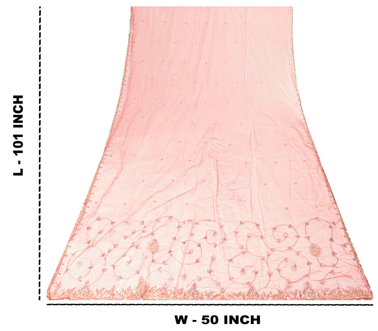 Sanskriti Vintage Pink Net Mesh Dupatta Stole Hand Embroidered Zari Dabka Scarf