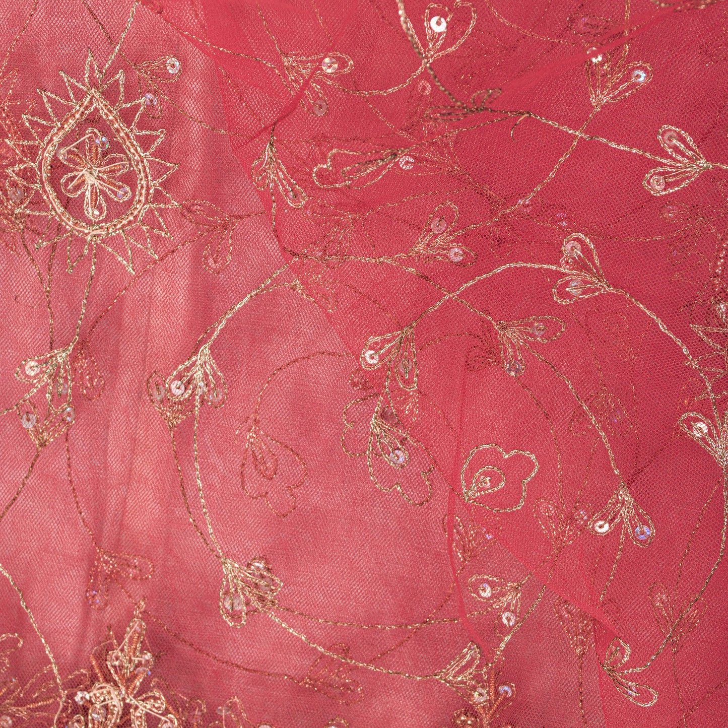 Sanskriti Vintage Pink Net Mesh Dupatta Stole Hand Embroidered Zari Dabka Scarf