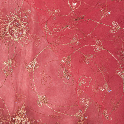 Sanskriti Vintage Pink Net Mesh Dupatta Stole Hand Embroidered Zari Dabka Scarf