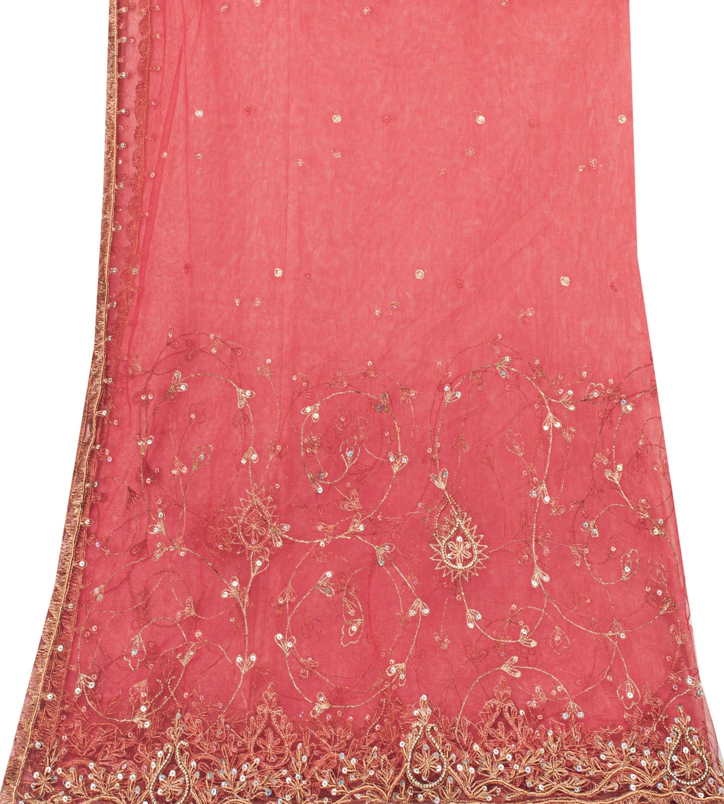 Sanskriti Vintage Pink Net Mesh Dupatta Stole Hand Embroidered Zari Dabka Scarf