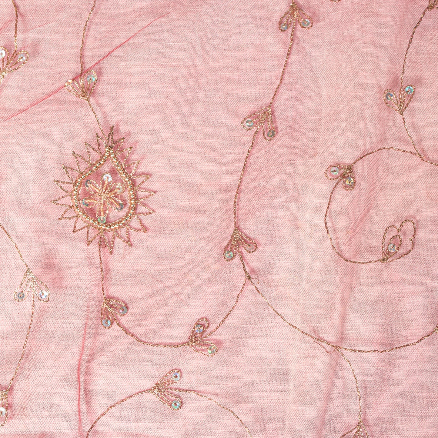 Sanskriti Vintage Pink Net Mesh Dupatta Stole Hand Embroidered Zari Dabka Scarf