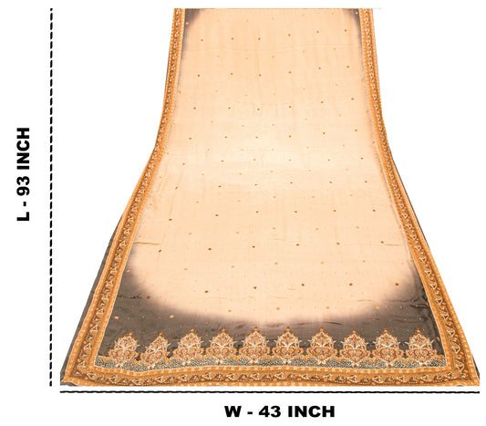 Sanskriti Vintage Cream-Black Pure Crepe Silk Dupatta Hand Embroidery Stole Veil
