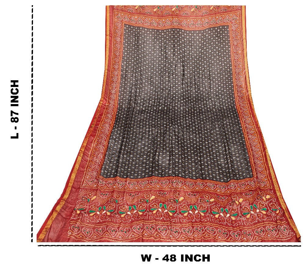 Sanskriti Vintage Black-Red Pure Georgette Dupatta Bandhani Print Embroidered