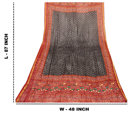 Sanskriti Vintage Black-Red Pure Georgette Dupatta Bandhani Print Embroidered