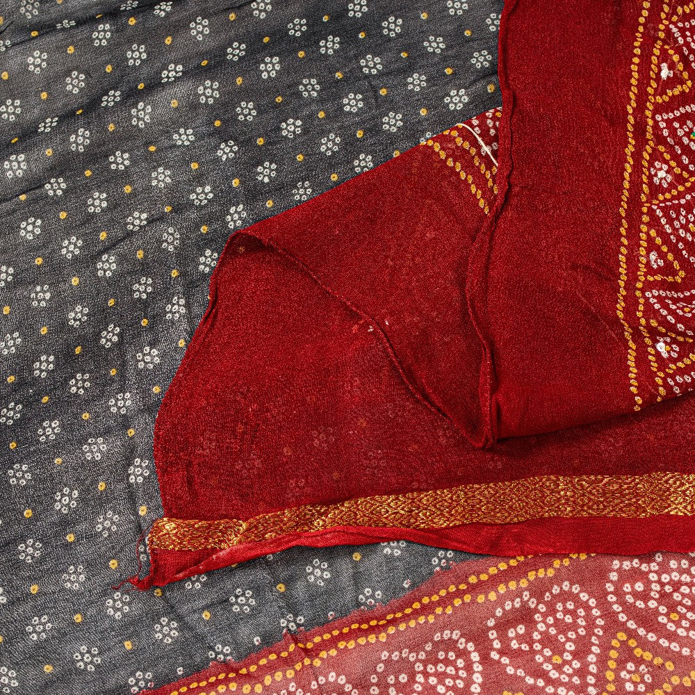 Sanskriti Vintage Black-Red Pure Georgette Dupatta Bandhani Print Embroidered