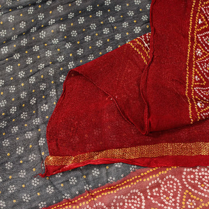 Sanskriti Vintage Black-Red Pure Georgette Dupatta Bandhani Print Embroidered