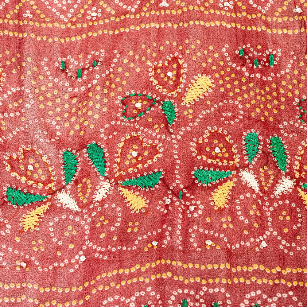 Sanskriti Vintage Black-Red Pure Georgette Dupatta Bandhani Print Embroidered