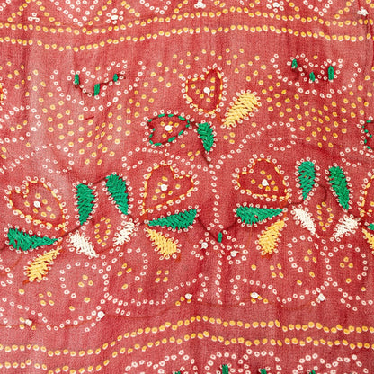 Sanskriti Vintage Black-Red Pure Georgette Dupatta Bandhani Print Embroidered