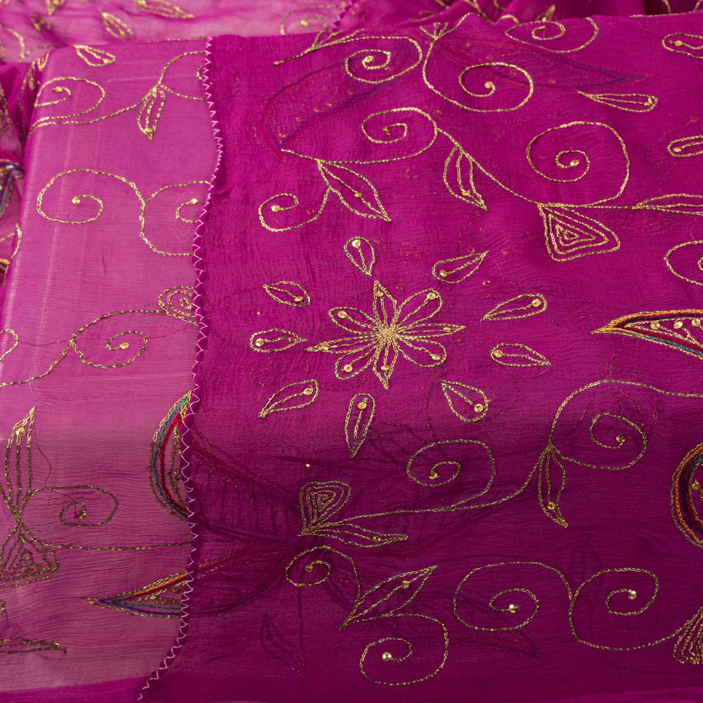 Sanskriti Vintage Dupatta/Stole Pink Pure Chiffon Embroidered Zari Sequns Veil