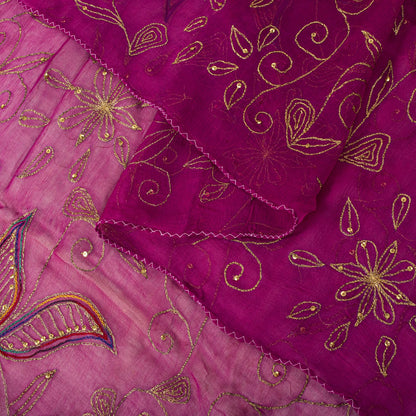 Sanskriti Vintage Dupatta/Stole Pink Pure Chiffon Embroidered Zari Sequns Veil