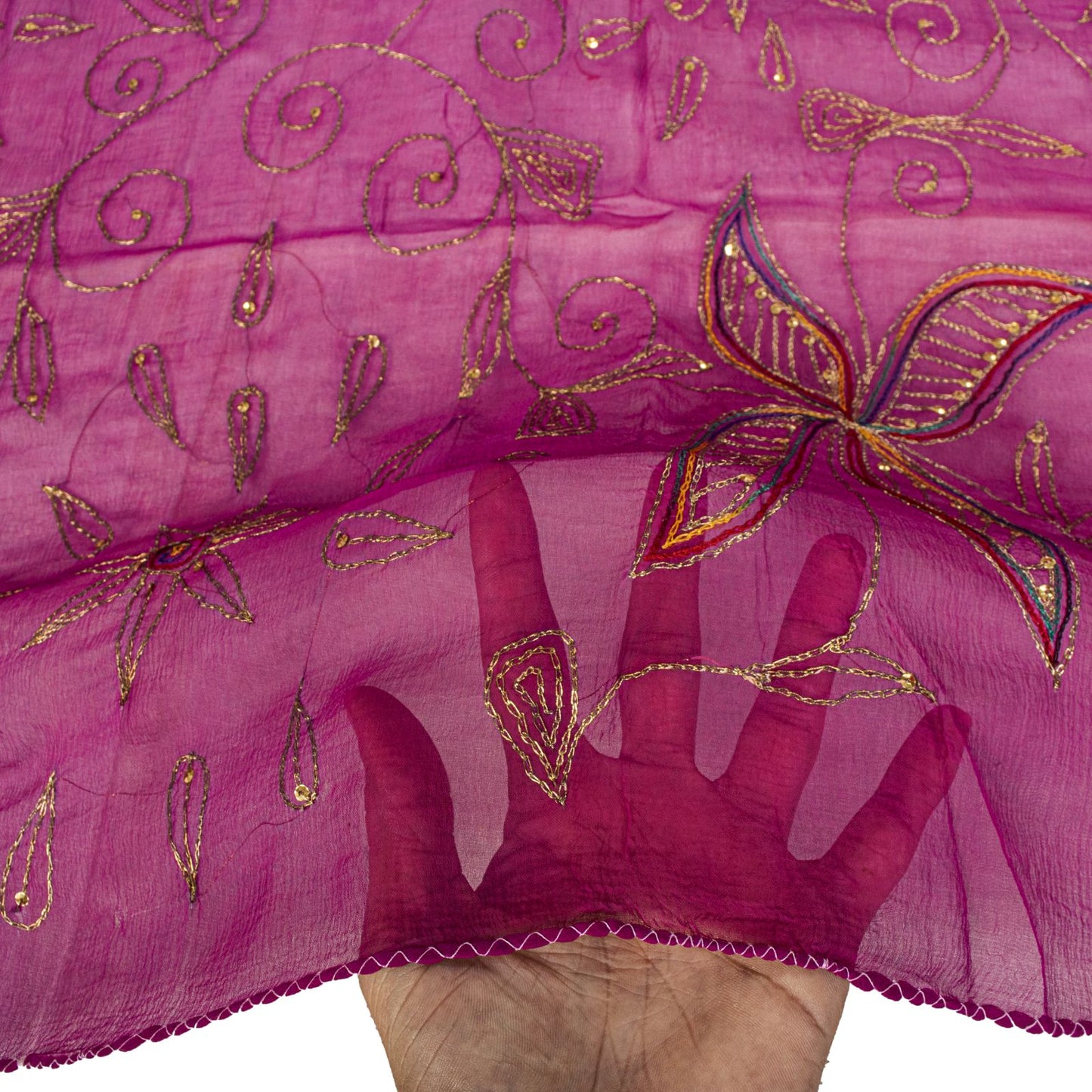 Sanskriti Vintage Dupatta/Stole Pink Pure Chiffon Embroidered Zari Sequns Veil