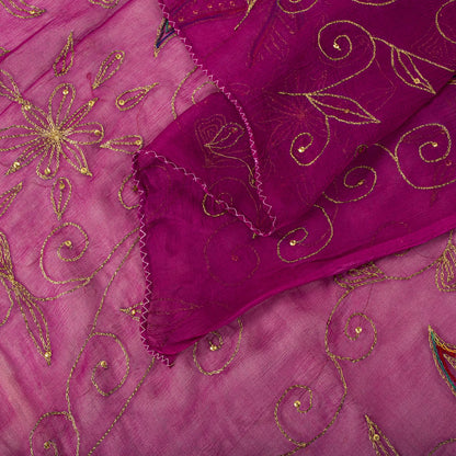 Sanskriti Vintage Dupatta/Stole Pink Pure Chiffon Embroidered Zari Sequns Veil