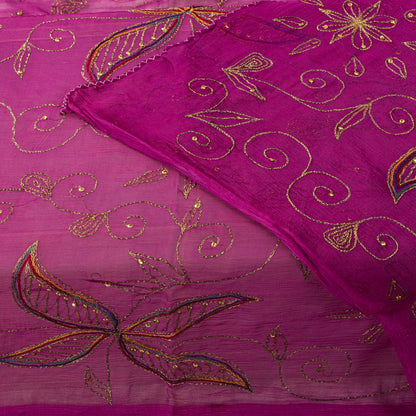 Sanskriti Vintage Dupatta/Stole Pink Pure Chiffon Embroidered Zari Sequns Veil