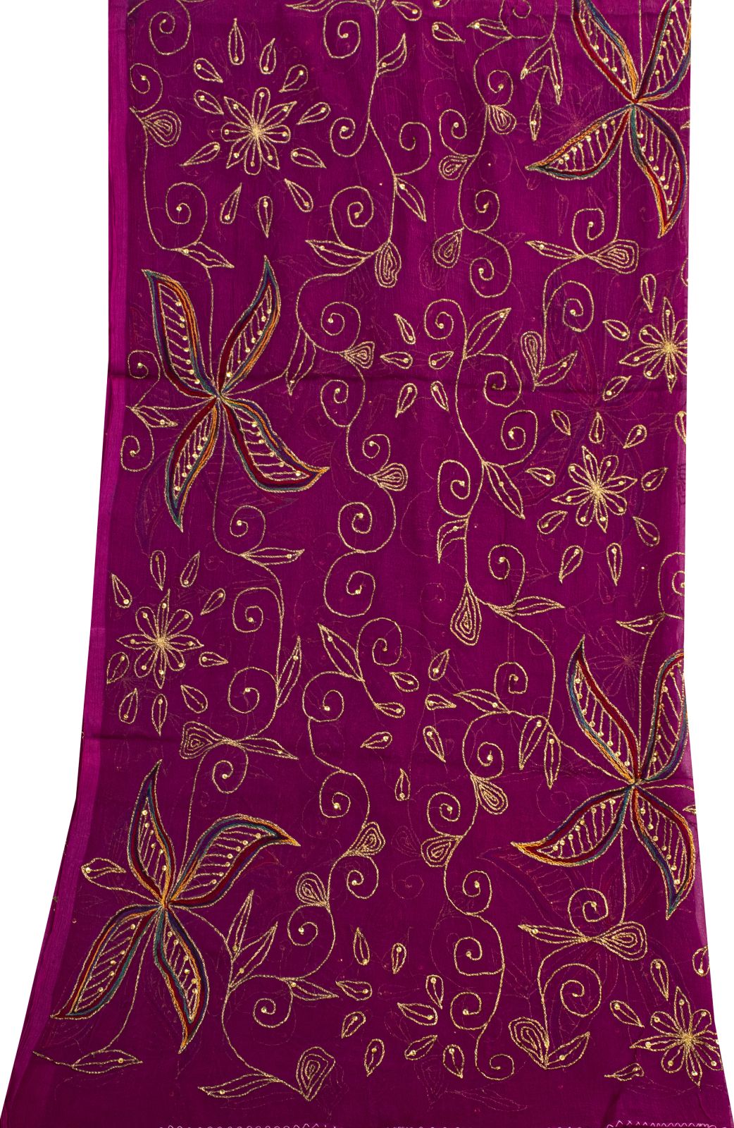 Sanskriti Vintage Dupatta/Stole Pink Pure Chiffon Embroidered Zari Sequns Veil