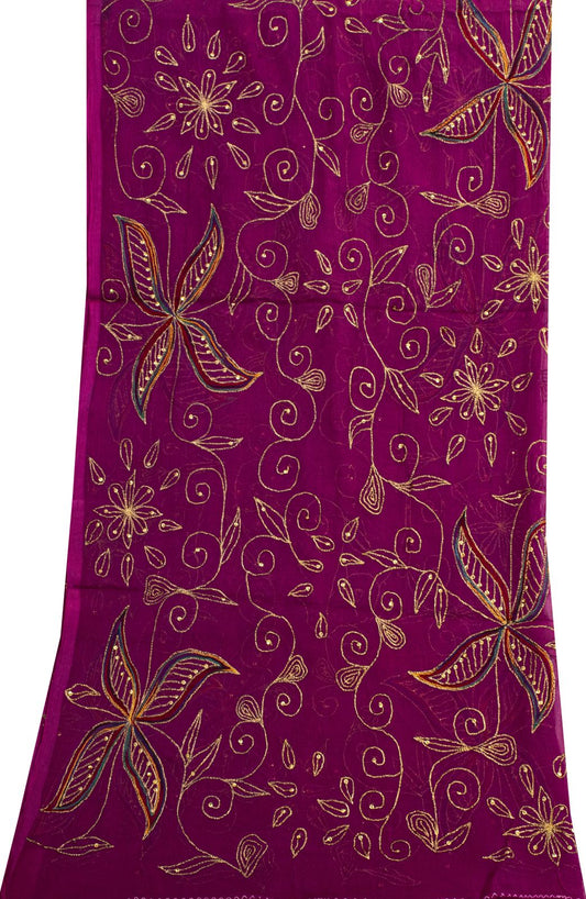 Sanskriti Vintage Dupatta/Stole Pink Pure Chiffon Embroidered Zari Sequns Veil